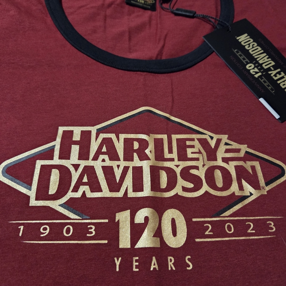 Harley-Davidson Burgundy and Gold Anniversary Tee,Womens Large,New!